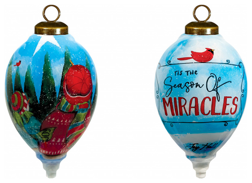 Season of Miracles Wordings Snowman Hand Painted Mouth Blown Glass