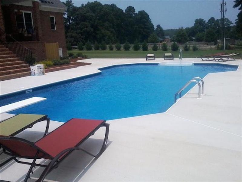 Backyard custom-shaped pool photo