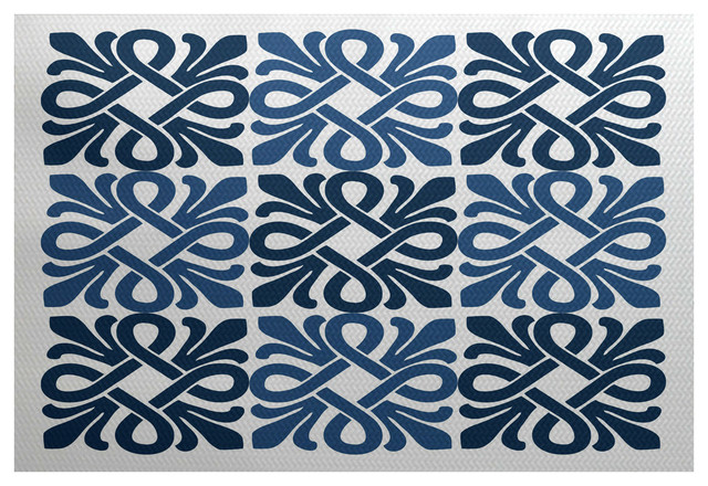 Blue Tiki Square, Geometric Print Indoor Rug/Decorative Floor Mat, 2'x3'