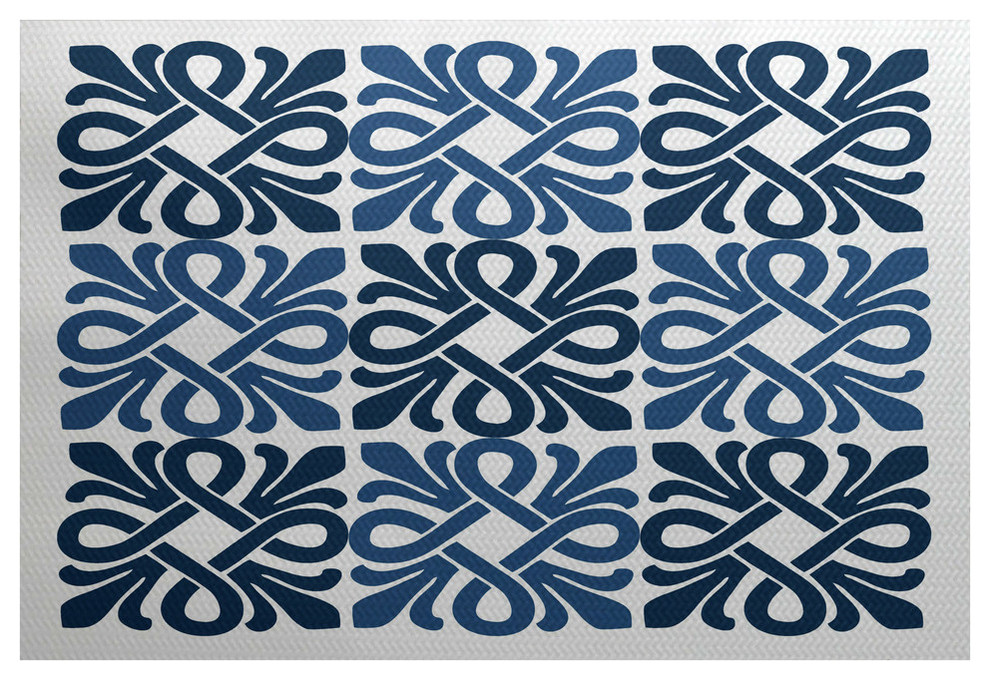 Blue Tiki Square, Geometric Print Indoor Rug/Decorative Floor Mat, 2'x3'
