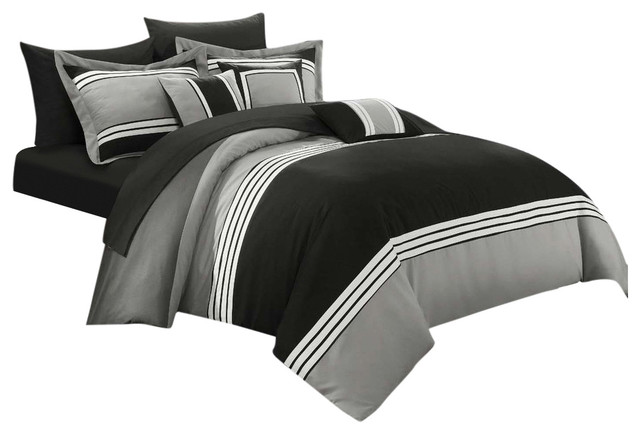 Karsa Falcon 10 Piece Comforter Sheet Set Bed In A Bag Black