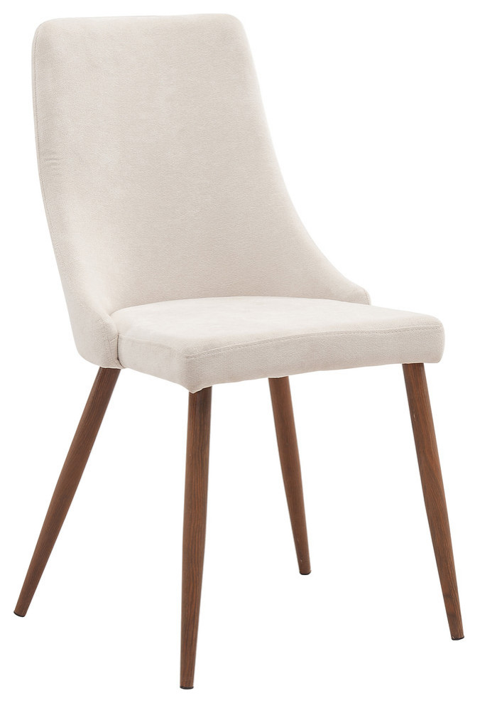 Mid-Century Fabric & Metal Side Chairs, Set of 2, Beige/Walnut