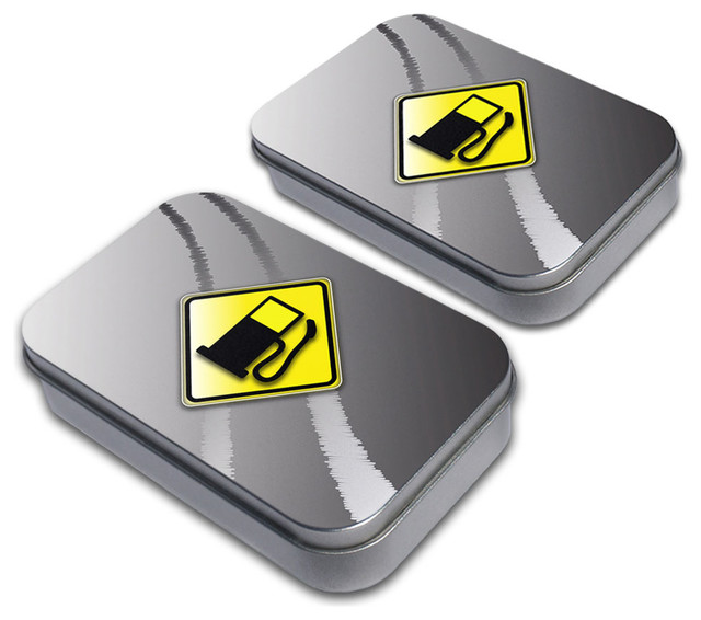 Gas Station Ahead Stylized Yellow Grey Road Sign Tin Set