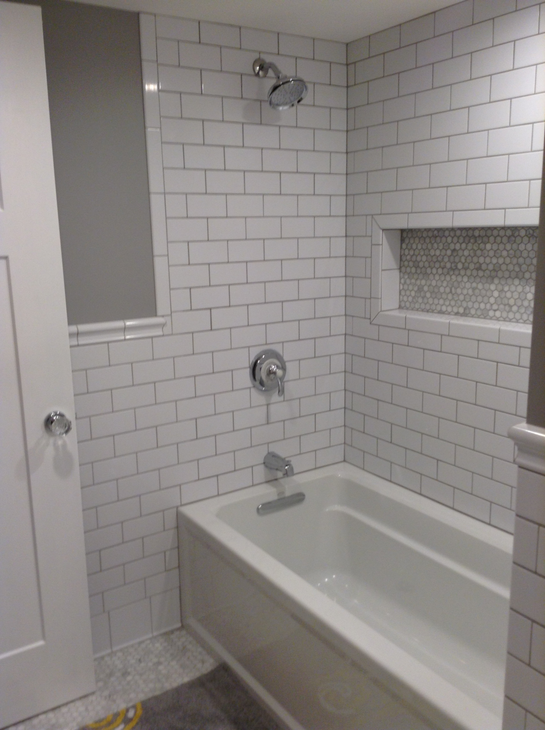 Carrara  Marble & White Subway Tile Bathroom