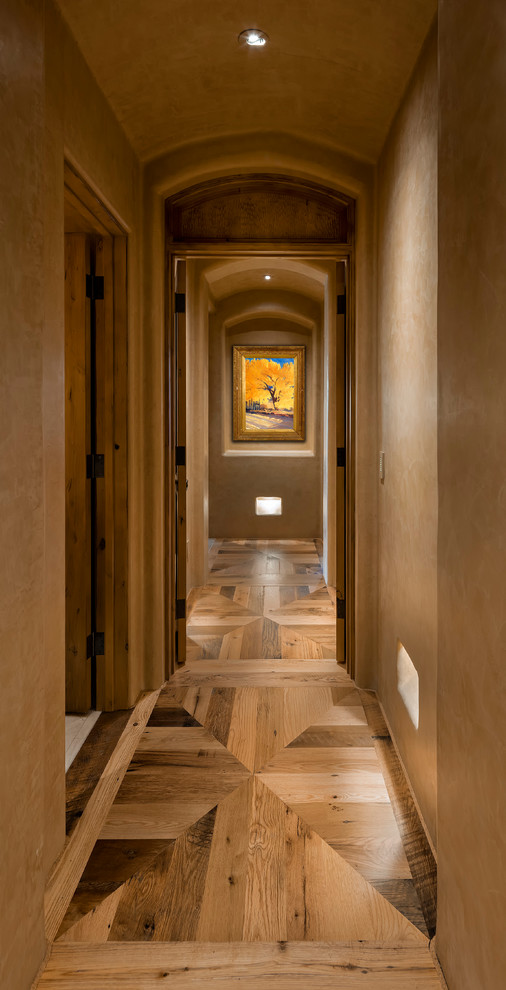 Inspiration for a hallway in Phoenix with medium hardwood floors and brown floor.