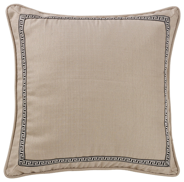 HiEnd Accents Linen Euro Sham with Greek Key Trim, 27"X27" Transitional Pillowcases And