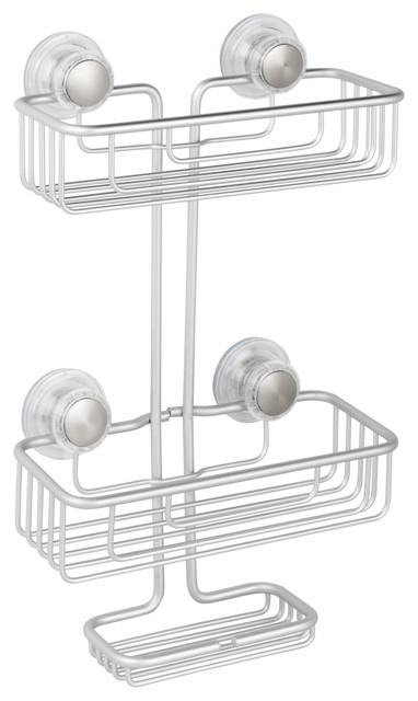 2 x Stainless Steel Stick N Lock Chrome Shower Rack Caddy Bathroom Shower Basket