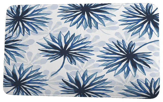 Tropical Resort Spike and Stamp Floral Print Bath Mat, Blue, 21"x34"