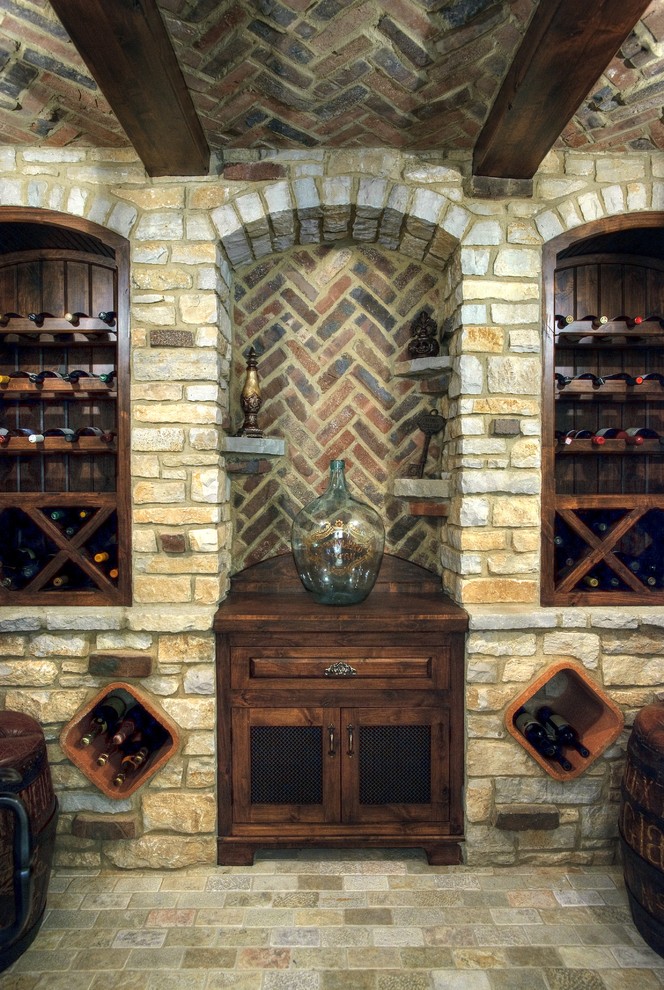 Inspiration for a timeless gray floor wine cellar remodel in Chicago with storage racks