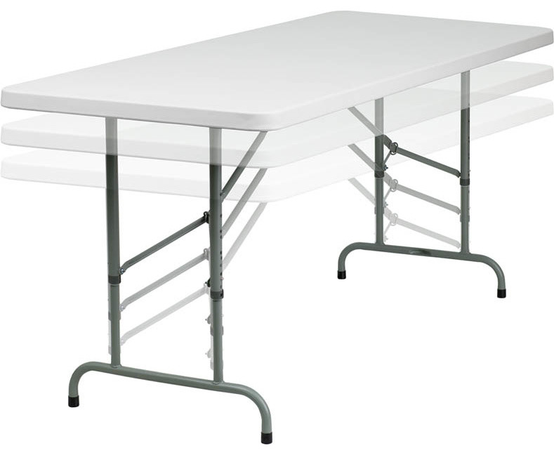 30"W x 72"L Height Adjustable Granite White Plastic Folding Table