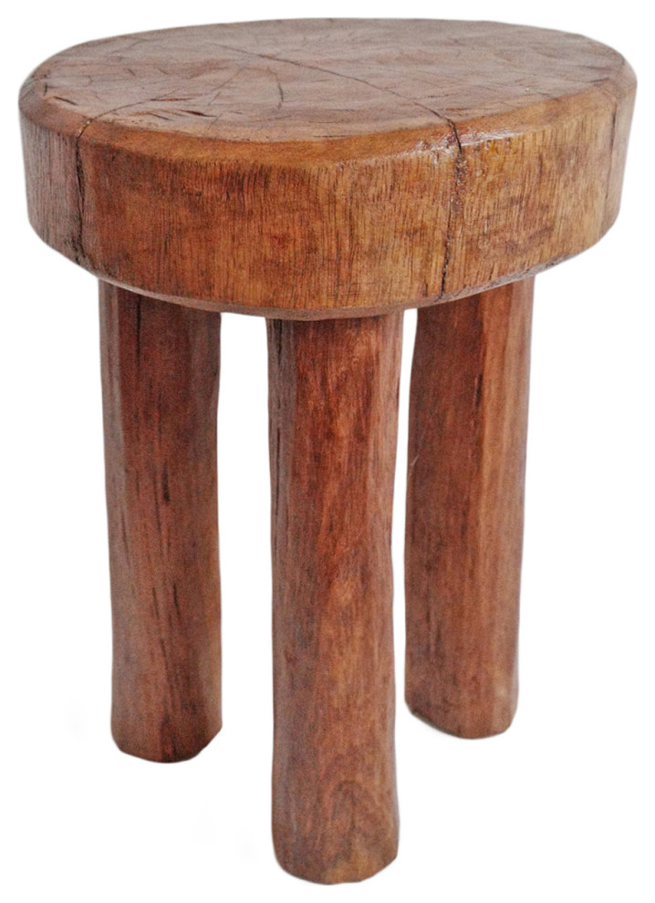 Consigned Ivory Coast Wood Stool 18 Rustic Accent And Garden Stools