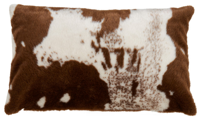Urban Faux Cowhide Throw Pillow Cover, 14"x22", Brown