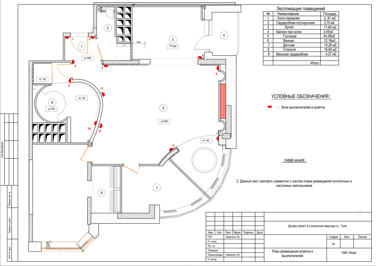 Чертежи дизайн-проекта 3-х комнатной квартиры на проспекте Ленина в Туле.