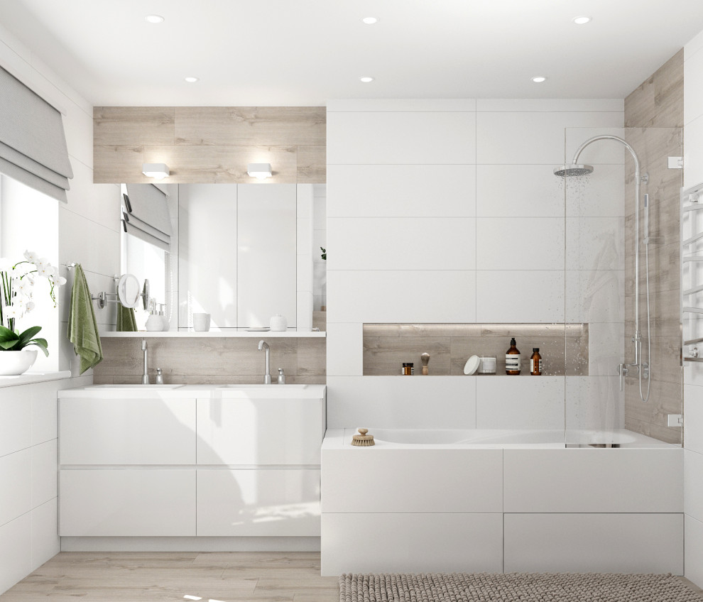 Дизайн интерьера ванной комнаты в загородном доме.