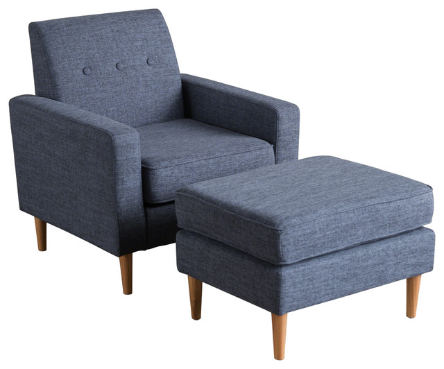 Samuel Mid Century Modern Fabric Club Chair And Ottoman Set Samuel Mid Century Modern Fabric Club Chair And Ottoman Set Dark Blue