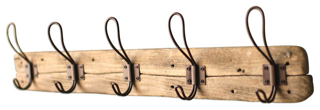 Rustic 5 Hook Wooden Coat Rack - Wall Mounted - 26" x 5.5"