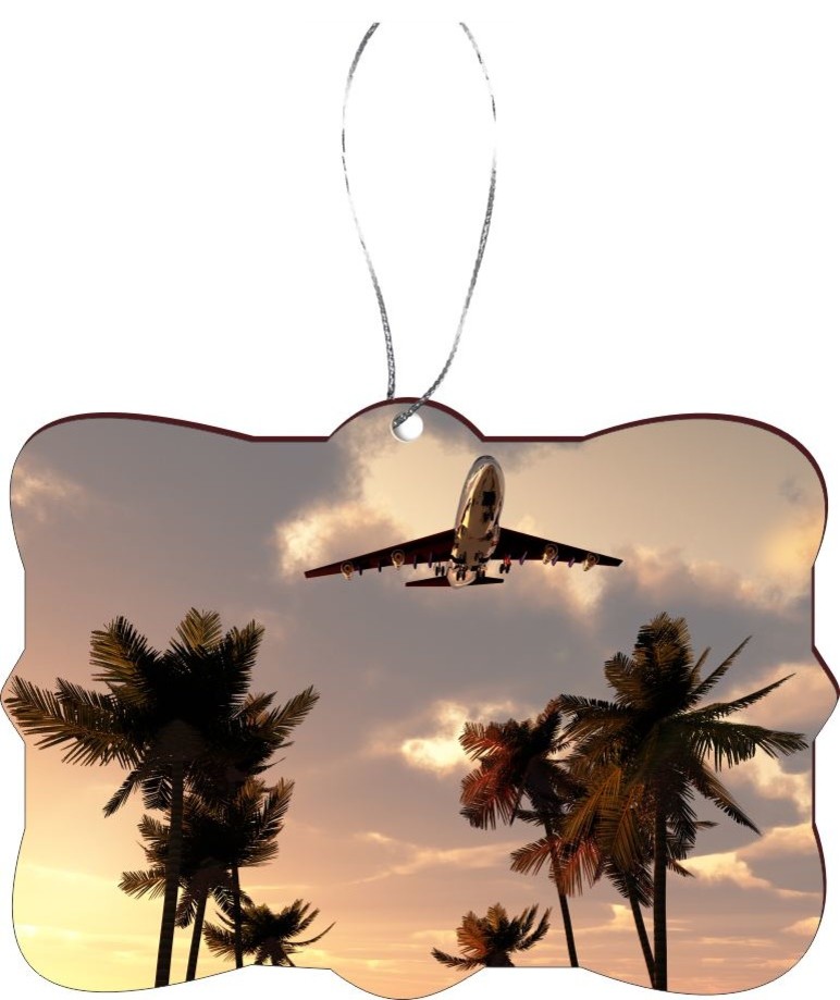 Plane Flying - Tropical Design Rectangle Christmas Tree Ornament