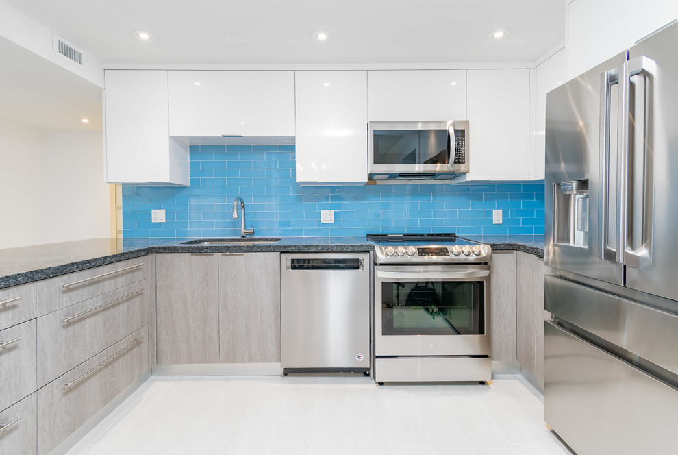 Blue accents on a beach condo
