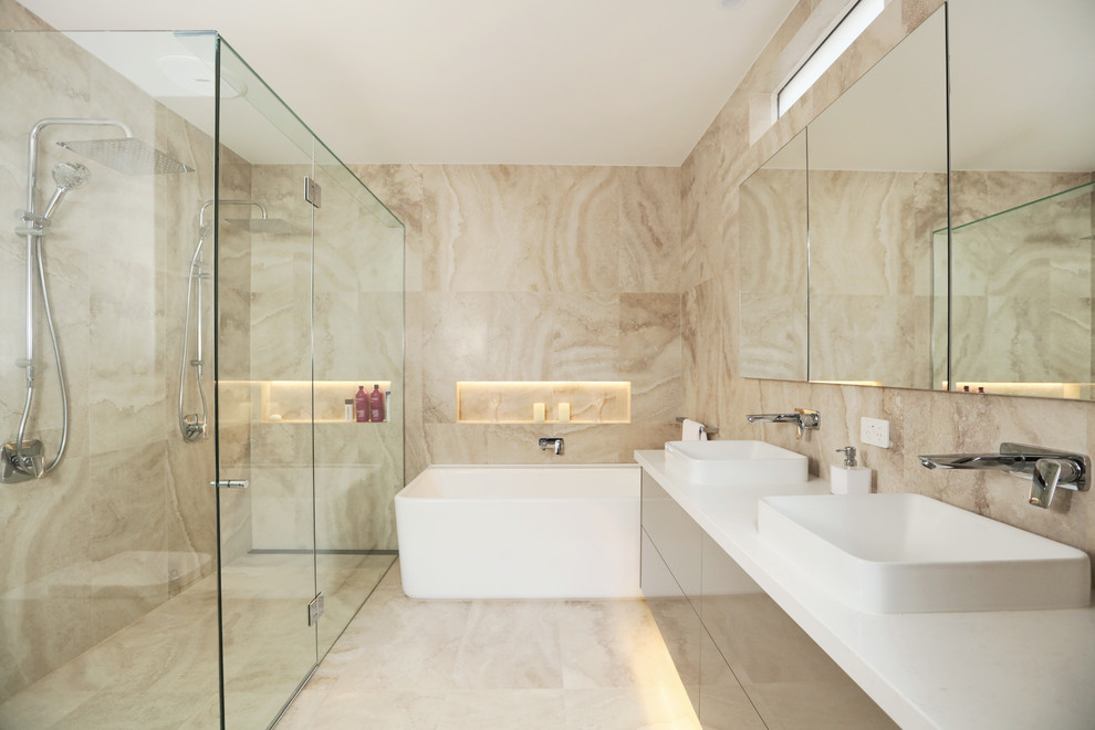 Design ideas for a large contemporary bathroom in Melbourne.