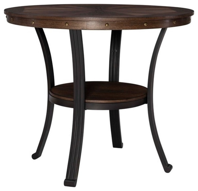 Linon Franklin Counter Height Table Metal Legs Wood Top & Shelf in