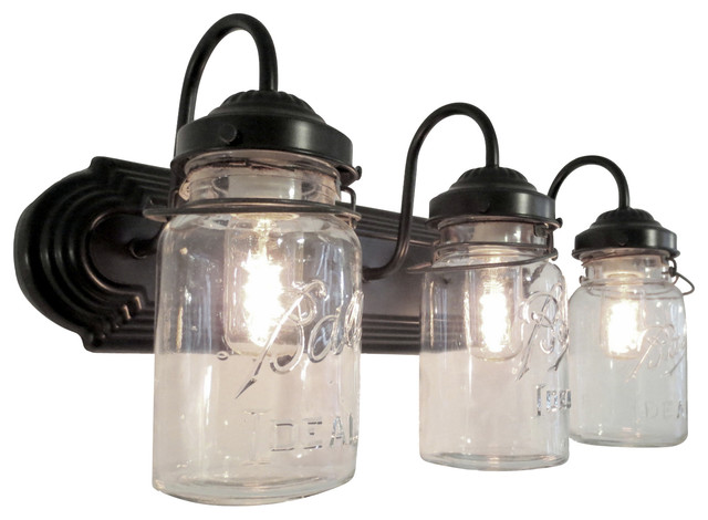 Mason Jar Light 3-Light Weathered Bronze Vanity Light Pint Ball Mason Jars