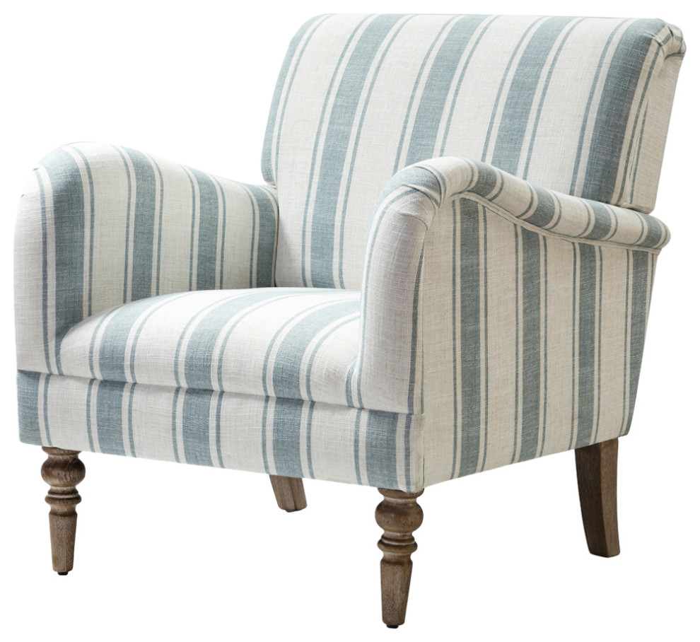 Mid-century Stripe Armchair With Wing Back, Blue