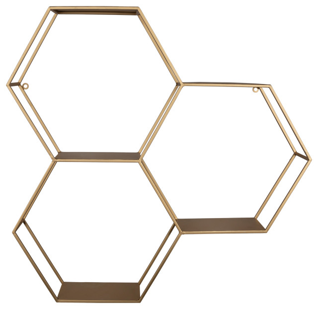 Stratton Home Decor Gold Hexagon Wall Shelf Contemporary