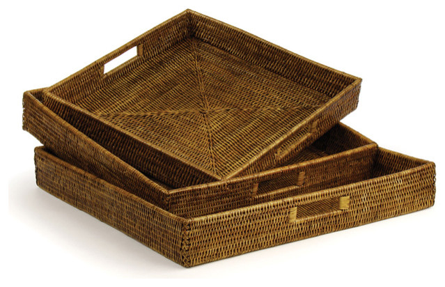 Burma Rattan Ottoman Trays, Set of 3 - Tropical - Serving ...