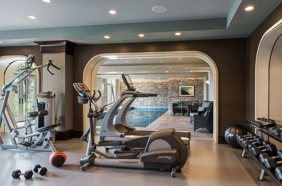 Traditional multipurpose gym in Philadelphia with brown walls.