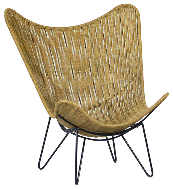 Rattan and Iron Scoop Chair Tropical Outdoor Lounge Chairs by