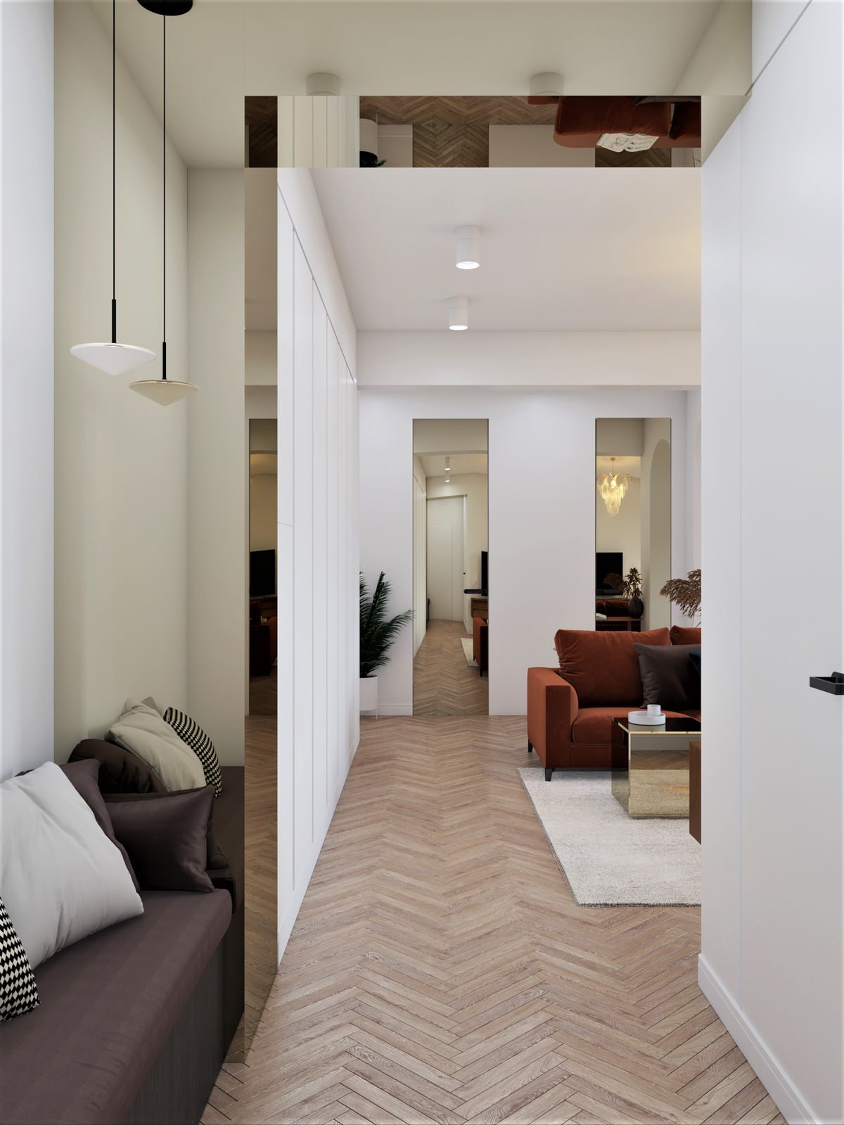 Design d'intérieur pour l'appartement d'un jeune couple dans un immeuble à étage