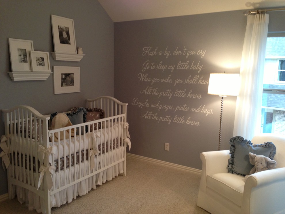 Photo of a transitional nursery in Dallas.