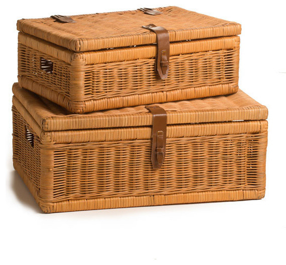 The Basket Lady Wicker Storage Trunk Wicker Storage Chest Nested Set of 2 Antique Walnut Brown