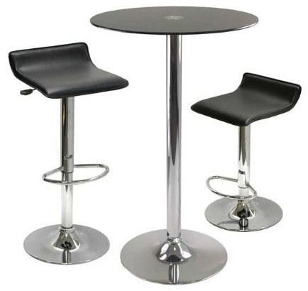 Rossi 3 Piece Pub Table with Round Black Glass Top