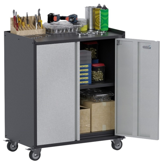 GangMei Metal Garage Tool Chest with 2 Doors on Wheels in Gray