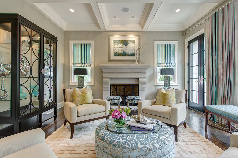 Inspiration for a transitional living room remodel in Miami with gray walls