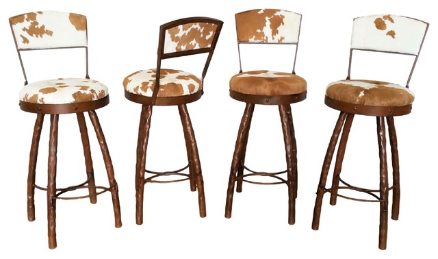 Peak 9 Iron And Cowhide Bar Chairs Southwestern Bar Stools And
