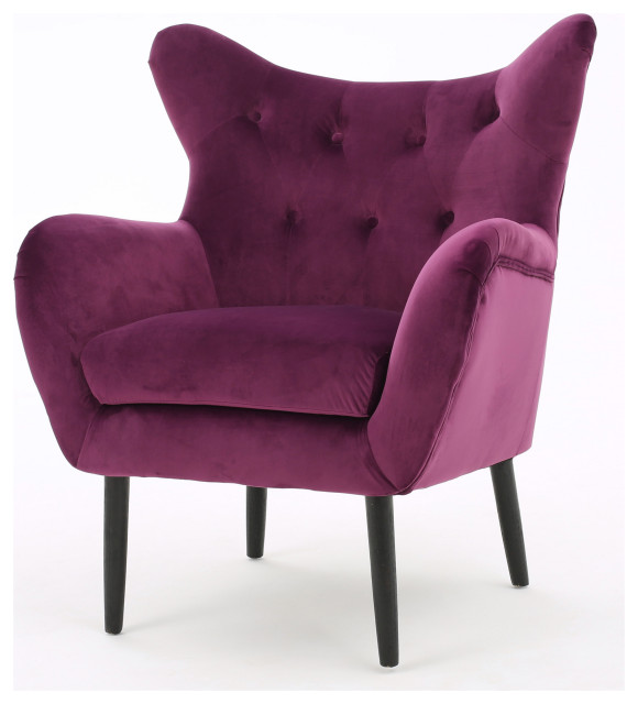 GDF Studio Kotop Contemporary New Velvet Wingback Arm Chair, Fuchsia
