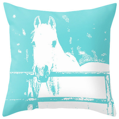 White Horse Turquoise Pillow Cover Modern Decorative Pillows