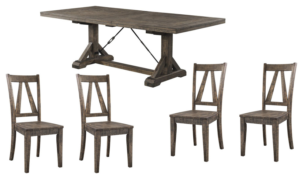 Flynn Dining Table With 4 Wooden Side Chairs Rustic Dining Sets
