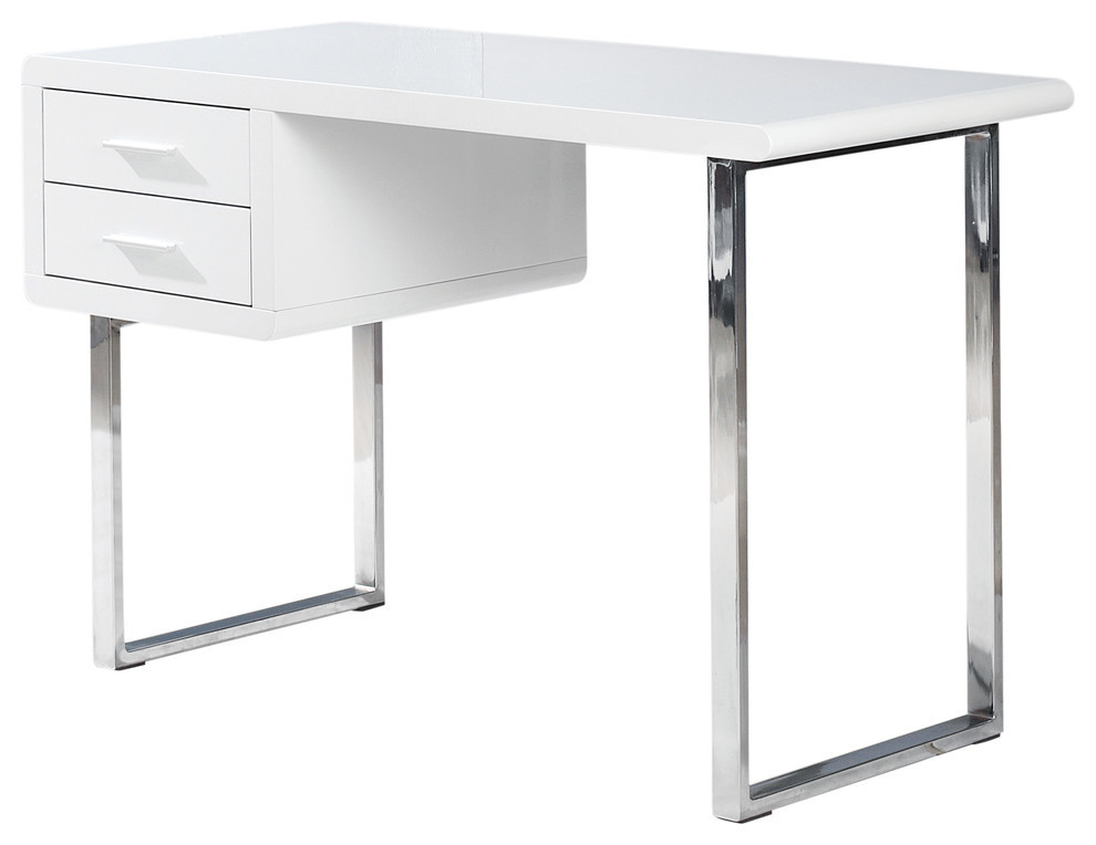 Modern White High Gloss Computer Desk With 2 Drawers Modern White High Gloss Computer Desk