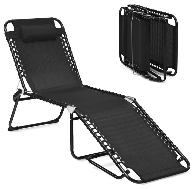 Costway Folding Beach Lounge Chair Heightening Design Patio Lounger W