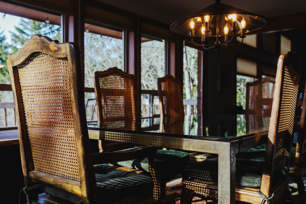 Example of a mountain style dining room design in Seattle