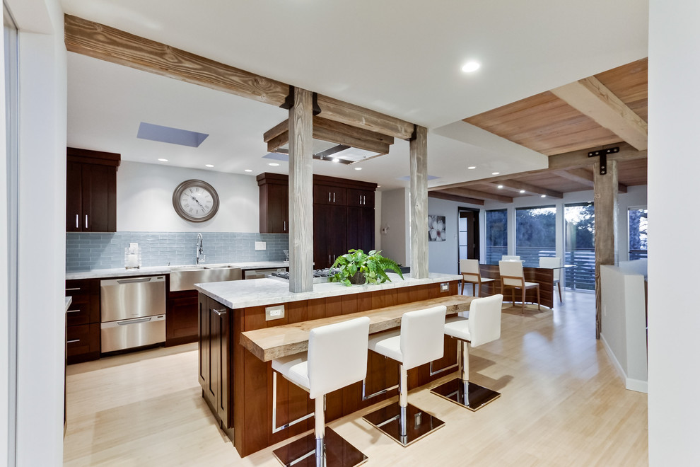 Inspiration for a contemporary kitchen in San Diego with stainless steel appliances.