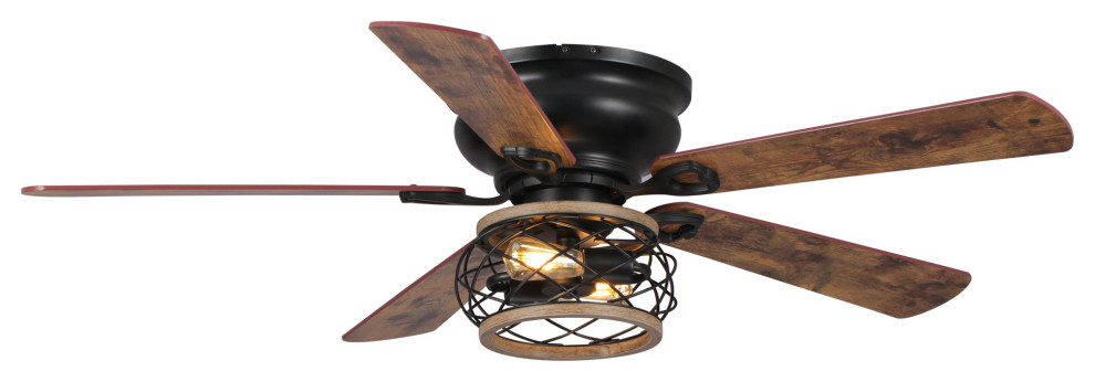 48in Indoor Matte Black Reversible Flush Mount Ceiling Fan with AC Motor Remote