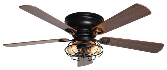 48 Matte Black 5 Blades Flush Mount Ceiling Fan With Remote And Light Kit Industrial Fans By Flint Garden Inc Houzz - Small Ceiling Hugger Fan With Light And Remote