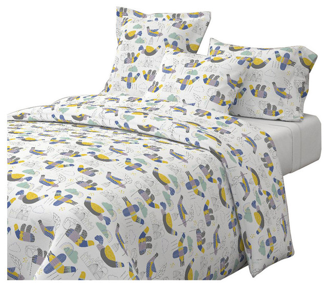 Bird Life Cotton Duvet Cover, Full/Queen Contemporary Duvet Covers