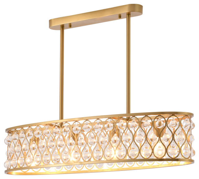 35.4" Gold Metal Chandelier With Clear Crystal Accents - Contemporary ...