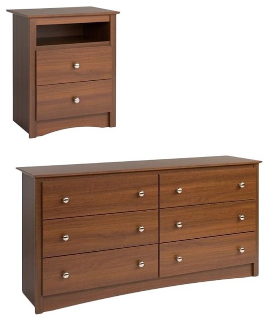 Prepac Sonoma 2 Piece Modern Double Dresser And Nightstand Set In