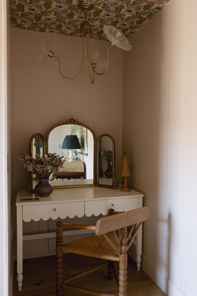 Fresh Vintage-Inspired Wallpapers in an Austin Home - This lovely girl's bedroom features Abigail Borg's "Hello Yarrow Natural" wallpaper on the ceiling.